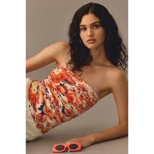 Anthropologie MAEVE Floral Ruched Tube Top Size Medium M FEMININE SEXY Smocked